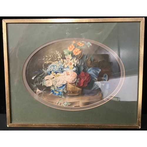 5405 - 19th century Dutch School
Still Life with Summer Flowers  
unsigned, oval watercolour, 25cm x 18cm