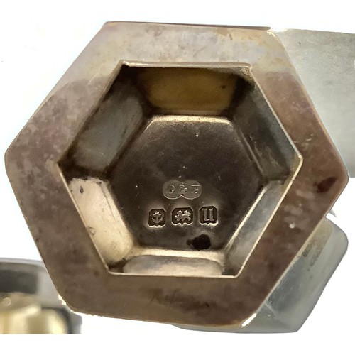 5320 - A George V silver hexagonal mustard and pepper, Birmingham 1919; a silver Christening set, Birmingha... 