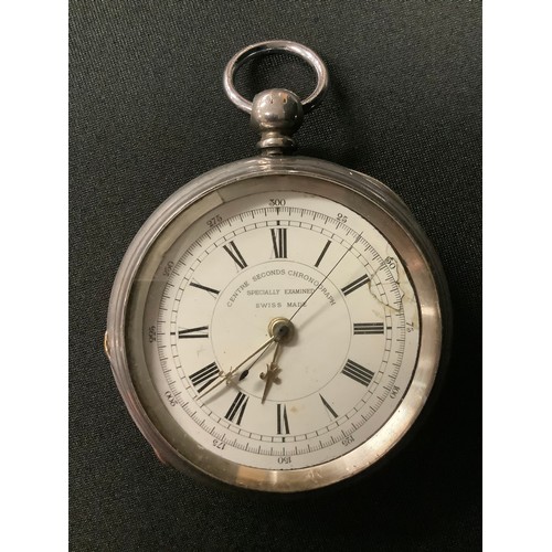 5445 - A large silver centre pocket watch, in watch box, Birmingham 1885