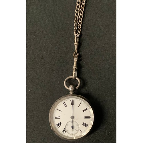 5446 - A Victorian silver open face pocket watch, white enamel dial, Roman numerals, sucsidiary seconds dia... 