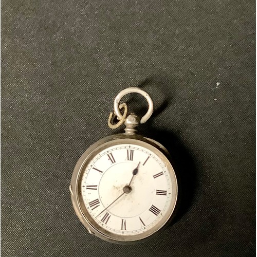 5446 - A Victorian silver open face pocket watch, white enamel dial, Roman numerals, sucsidiary seconds dia... 