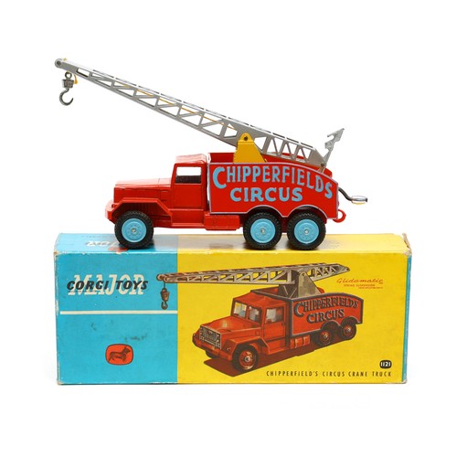 7127 - Corgi Major Toys 1121 Chipperfield's Circus crane truck, red cab and body with raised 'CHIPPERFIELDS... 