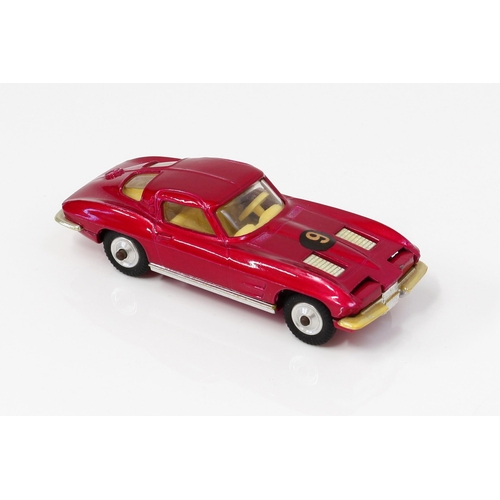 7120 - Corgi Toys 310 Chevrolet Corvette Sting Ray, metallic cerise body with racing number '9' decal to bo... 