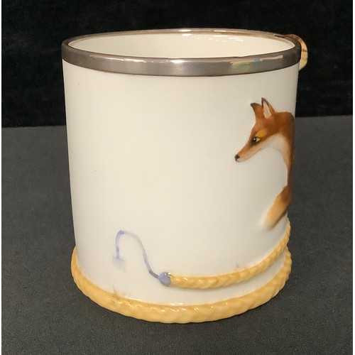 5468 - A Royal Doulton, Reynard the Fox, silver mounted mug, made for G. B. & Sons, Ltd., London, 9cm high,... 