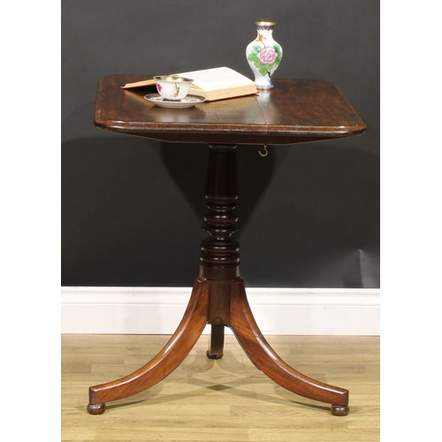 5363A - A 19th century mahogany tripod occasional table, rounded rectangular tilting top, turned column, out... 