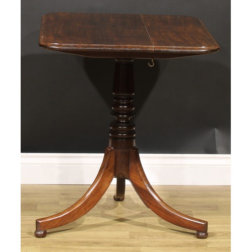 5363A - A 19th century mahogany tripod occasional table, rounded rectangular tilting top, turned column, out... 