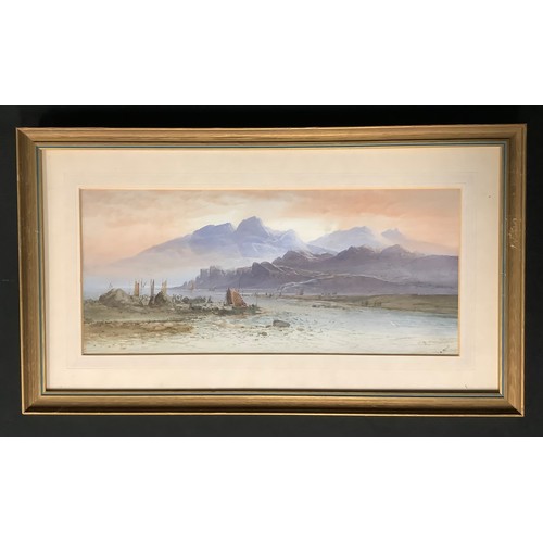 5530 - E Nevil  
A pair, Coastal Scenes  
signed, watercolours, 55cm x 24cm