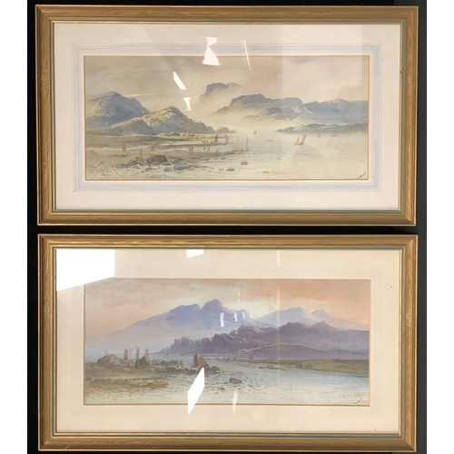 5530 - E Nevil  
A pair, Coastal Scenes  
signed, watercolours, 55cm x 24cm