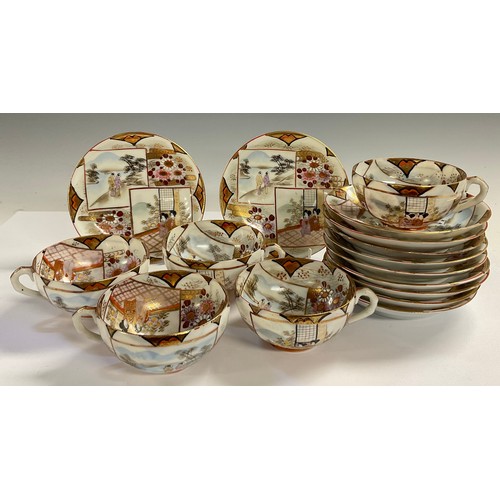 5539 - A set of 20th century Kutani eggshell ware, 5 cups and 6 saucers, hand painted and gilded (11)