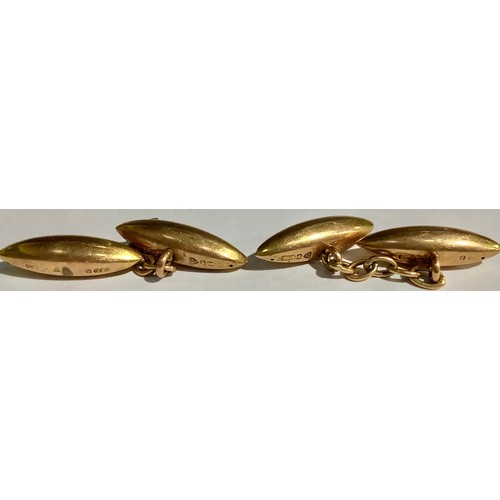 5568 - A pair of 9ct gold oval cuff links, engine turned, marked 375, 6.5g; two other pairs of 9ct rose gol... 