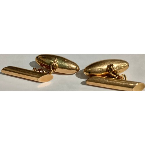 5568 - A pair of 9ct gold oval cuff links, engine turned, marked 375, 6.5g; two other pairs of 9ct rose gol... 