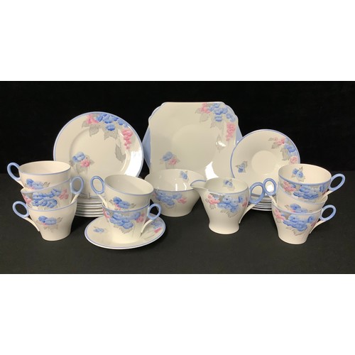 5379A - A Shelley Phlox pattern tea service for eight comprising serving plate, milk jug, sugar bowl, seven ... 