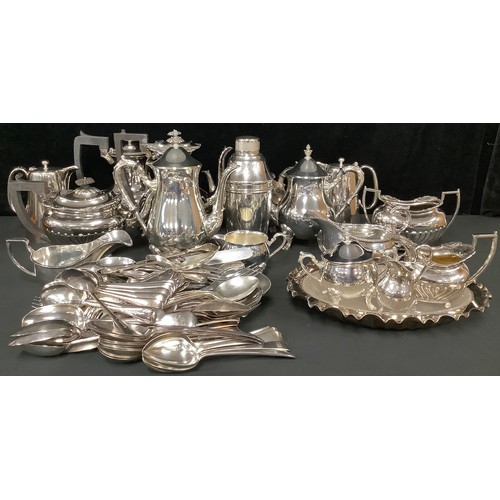 5150 - Plated Ware - a Victorian style half fluted four piece tea and coffee service; another tea and coffe... 