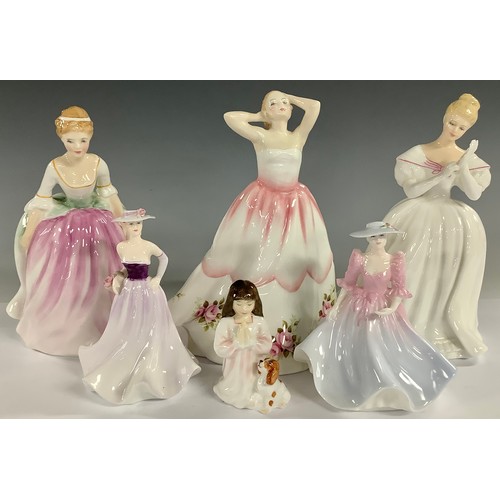 5090A - Royal Doulton figures, Claire, HN3209; Alison, 3264; Denise, 2477; Innocence, HN 3730; Coalport figu... 