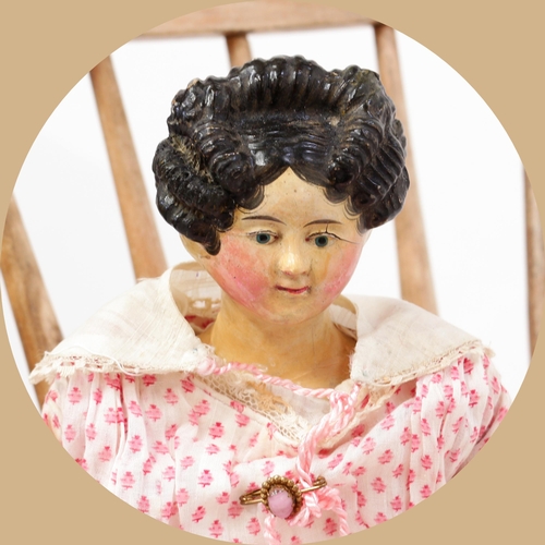 7142 - Toys From The Attic Part II - a 19th century painted papier-mâché shoulder head doll, the painted pa... 