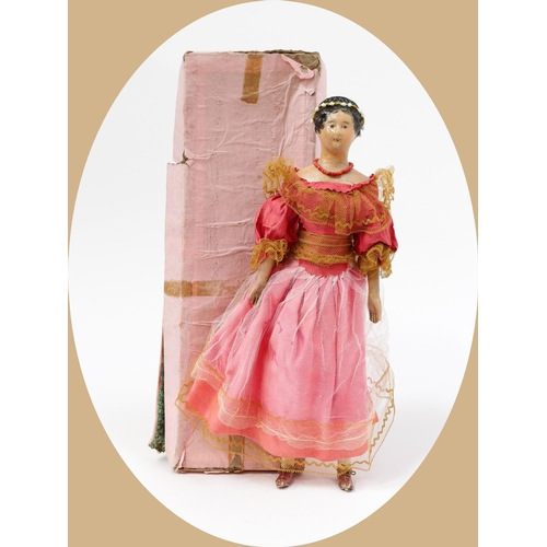 7161 - Toys From The Attic Part II - a mid 19th century painted papier-mâché shoulder head doll, the painte... 