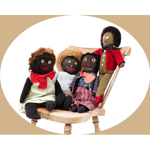 7187 - Toys From The Attic Part II - a 1930's stuffed cloth primitive black doll, the stuffed cloth head ap... 