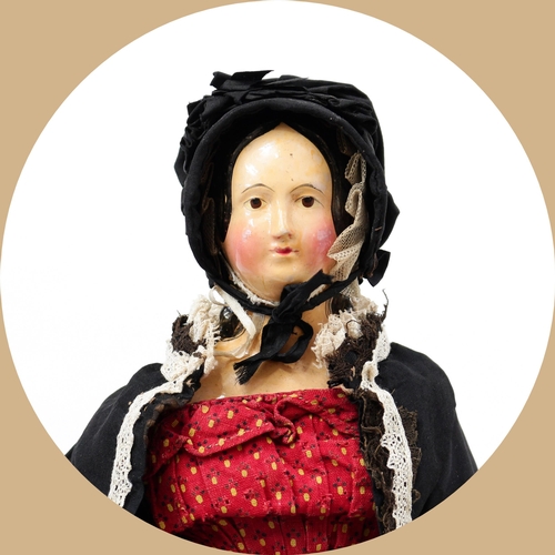 7190 - Toys From The Attic Part II - a 19th century painted papier-mâché shoulder head doll, the painted pa... 