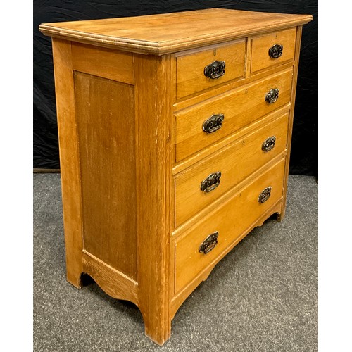 36 - An oak chest of drawers, two short over three graduated long drawers, art nouveau handles, 101.5cm h... 