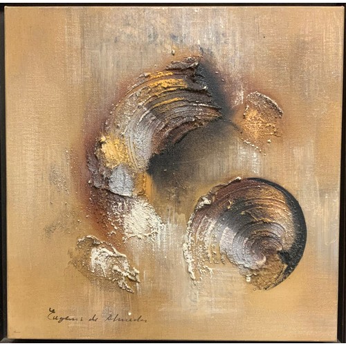 64 - Eugenia de Almeida, a pair, abstract school, Textural compositions in earth-tones, each signed, oil ... 