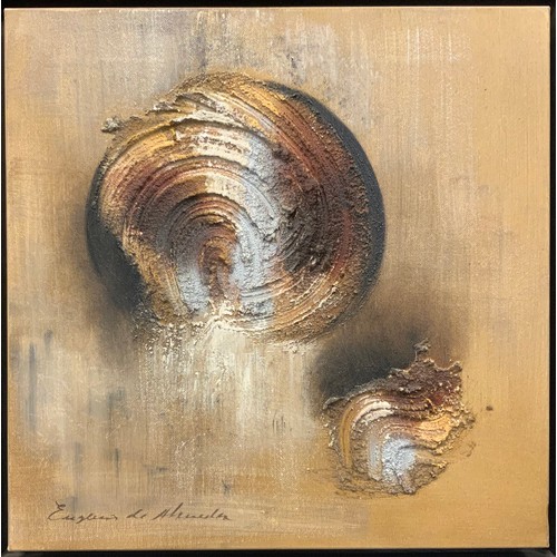 64 - Eugenia de Almeida, a pair, abstract school, Textural compositions in earth-tones, each signed, oil ... 