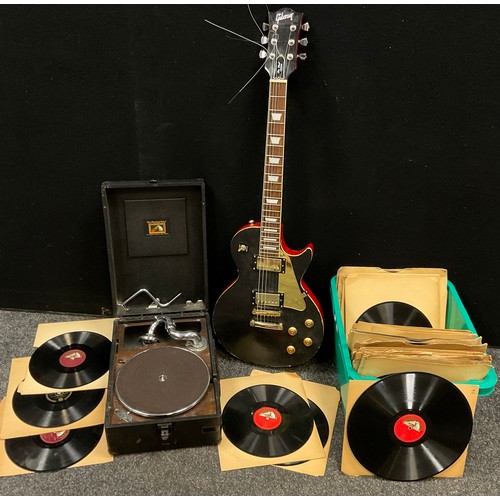 81 - Music and musical instruments - A Gibson Les Paul replica guitar;  His Master’s Voice gramophone rec... 