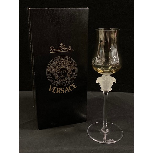 97 - Versace Rosenthal crystal wine glass, frosted Medusa head, 22cm high, boxed