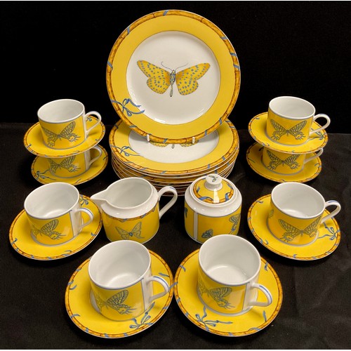 154 - A lynn Chase designs ‘Butterfly Bamboo’ pattern tea set for eight comprised of; eight dinner plates,... 