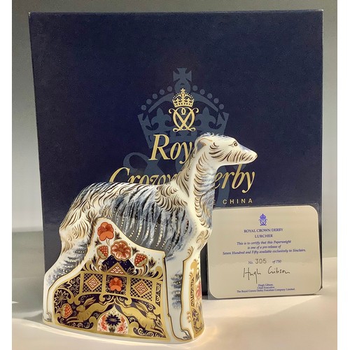 5110 - A Royal Crown Derby paperweight, Lurcher, Sinclairs exclusive pre-release, limited edition 305/750, ... 