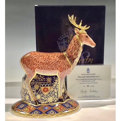 5191 - A Royal Crown Derby paperweight, The Heraldic Derbyshire Stag, inspired by the Derbyshire Coat of Ar... 