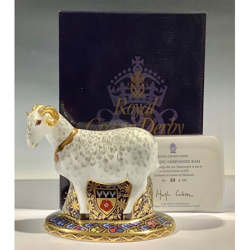 5190 - A Royal Crown Derby paperweight, The Heraldic Derbyshire Ram, inspired by the Derbyshire Coat of Arm... 