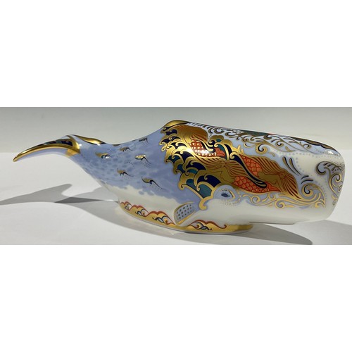 5124 - A Royal Crown Derby paperweight, Oceanic Whale, Collector's Guild exclusive, gold stopper, 21.5cm lo... 