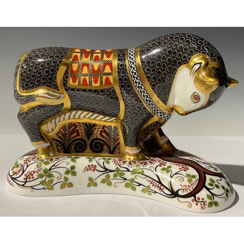 5074 - A Royal Crown Derby paperweight, Grecian Bull, Connaught House exclusive commission, designed by Tie... 