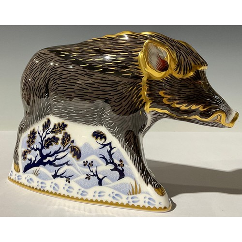 5203 - A Royal Crown Derby paperweight, The Wild Boar, Govier's of Sidmouth exclusive pre-release double si... 