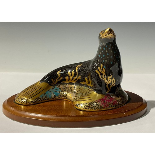 5163 - A Royal Crown Derby paperweight, Sea Lion, Connaught House special edition, limited edition 79/250, ... 