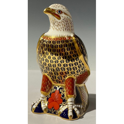 5036 - A Royal Crown Derby paperweight, Bald Eagle, gold stopper, 17.5cm, printed mark in red, boxed