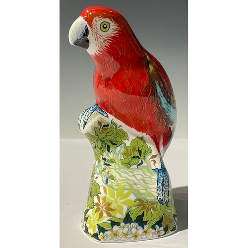 5161 - A Royal Crown Derby paperweight, Scarlet Macaw, gold stopper, 15.5cm, printed mark in grey, boxed