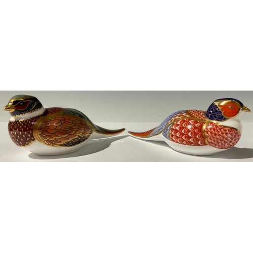 5225 - A Royal Crown Derby paperweight, Woodland Pheasant, gold stopper, 17.5cm long, printed mark, boxed; ... 