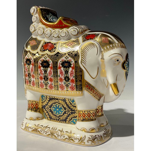 5094 - A Royal Crown Derby paperweight, Imari Indian Elephant, decorated in the 1128 pattern, gold stopper,... 