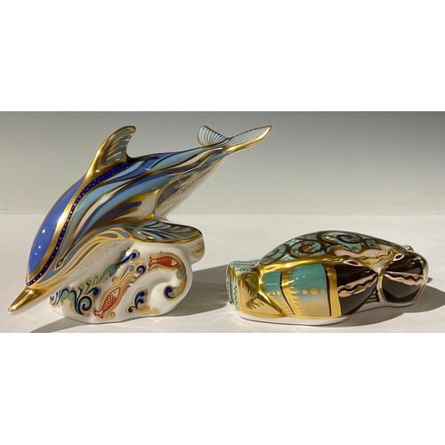 5180 - A Royal Crown Derby paperweight, Striped Dolphin, specially commissioned by Connaught House, limited... 