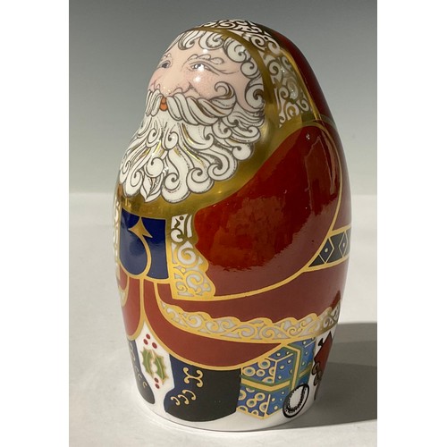 5157 - A Royal Crown Derby paperweight, Santa Claus, gold stopper, 10cm, printed mark in red, boxed