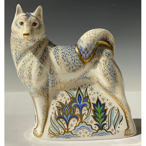 5090 - A Royal Crown Derby paperweight, Husky, gold backstamp pre-release, limited edition 130/750, gold st... 