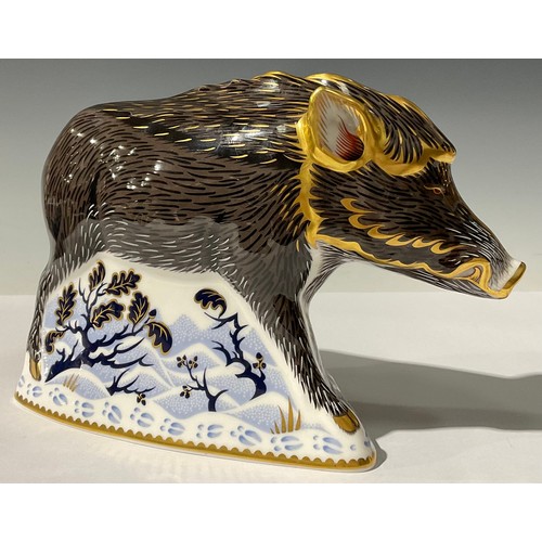 5220 - A Royal Crown Derby paperweight, Wild Boar, a double signature pre-release edition for Goviers of Si... 