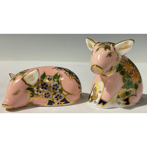 5012 - A pair of Royal Crown Derby Paperweights, Plumstead and Pickworth Piglets, one year limited edition,... 