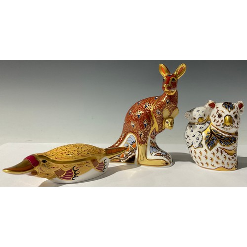 5236 - A set of three Royal Crown Derby paperweights, The Australian Collection, Kangaroo and Joey, 15cm hi... 