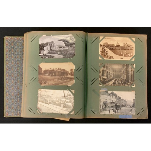 237 - An early 20th century postcard album of almost 700 cards inc Maritime and transport, Military, Topog... 