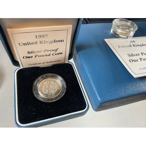 275 - Coins & Tokens - Piedfort silver proof and other £1.00 pound coins, 1996, 1997, 2004, 2008, 2010 (x2... 