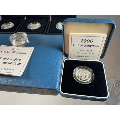 275 - Coins & Tokens - Piedfort silver proof and other £1.00 pound coins, 1996, 1997, 2004, 2008, 2010 (x2... 