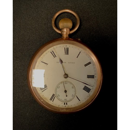 312 - A 9ct gold open face pocket watch, English lever stem wind movement, Chester 1907, 92.6g gross