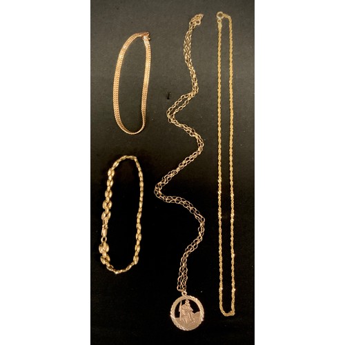 320 - A 9ct gold fancy link bracelet, another,  9ct gold pendant necklace etc, 12.5g gross (4)